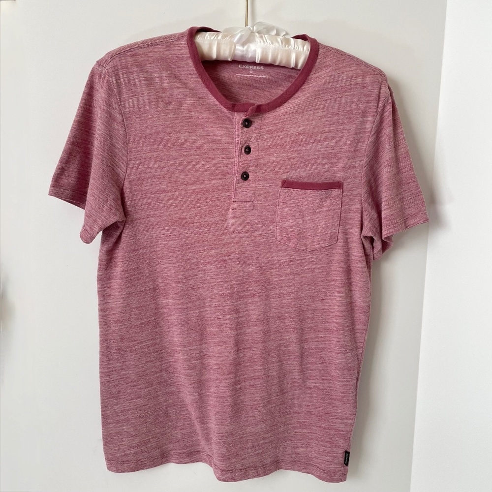 Express Henley Pocket Pocket Tee XS Burgundy White